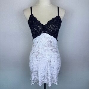 Y2K One 2 One Light Pink Crushed Velvet Lace Trim Chemise Slip Dress Cute Sz 34